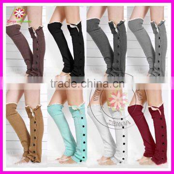 Crochet Lace Trim Button Down Braid Leg Knit Warmers Boot Socks Knee High for Women Lady