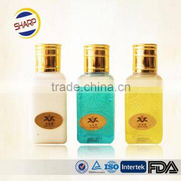 PET Cosmetic Hotel Bottle, Empty Plastic Bottle With Gold-plated Cap