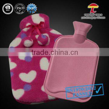 BS Standard Natural Rubber Hot Water Bag with pink soft coral fleece cover