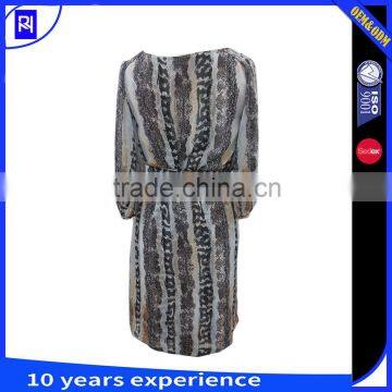 100% Silk Chiffon Print Wrap Dress Self Fabric Tie Knee Length Casual Women Long Sleeve photo-2