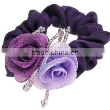 High-end hair headwear Soft double color bead curtain rose hair rope hair bands Elastic