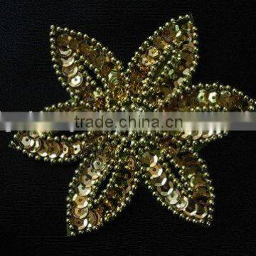 indian sequins embroidery golden flower badge