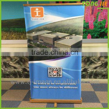 Wood-made retractable banner stand,smooth roll up banner