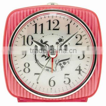 Square shaped plastic table alarm clock, pink case