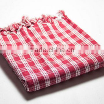 High Quality Custom Made Red And White Checked Kikoy Beach Towel Fouta