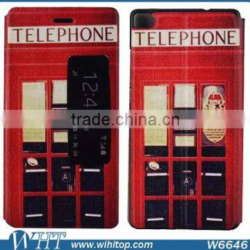 2015 London Telephone Booth Luxury Leather Flip Case for Huawei P8