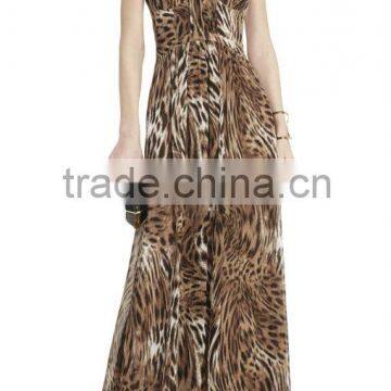 2013 elegant ladies leopard print v-neck halter maxi dress muslim