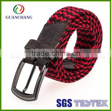 2016 hot products custom fashionable braided woven webbing elastic stretch belt with shinny alloy buckle for man China wholesale