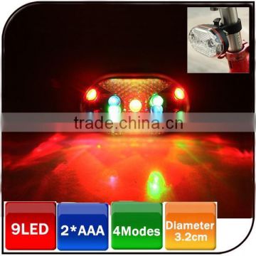 Coolest bike accessories 9 led 4modes waterproof colorful light beam led bicycle warning light