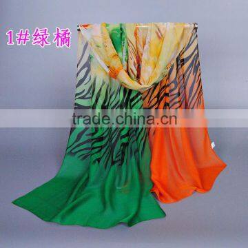 Wholesale two color zebra-stripe silk printed scarf fashion chiffon hijab Muffler shawls