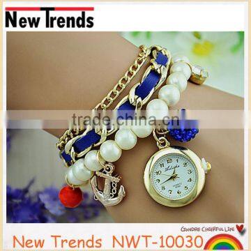 2015 High Quality Fashion Pearl Ladies Wrist Watch Pearl Bracelet Watch