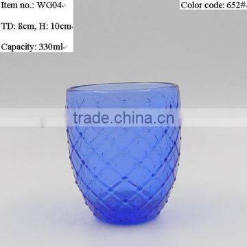 Press Glass Wine Goblet,Hiball,DOF, Sundae Cup in Cobalt Blue Color With Knit Embossed Patern photo-5