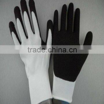 10 gauge polyester sandy latex coated safety working gloves