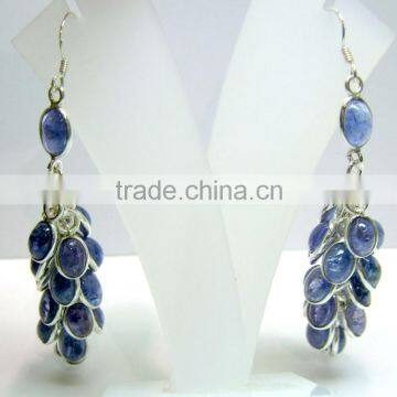 Tanzanite Oval Cabochon Gemstone Earrings, 925 Solid Sterling Silver Earrings, Designer Multi Stone Bezel Earrings