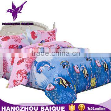 Fishes Printed Kid Polyester Bedding Set with Duvet Cover Bed Sheet 2 Pillow Case