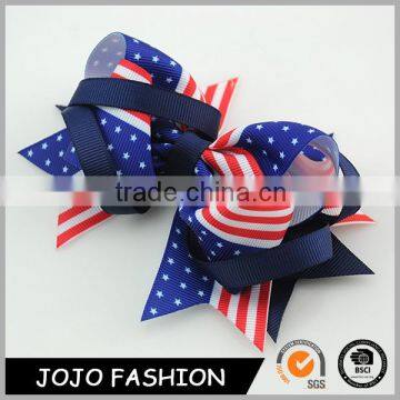 Unique design america flag big bowknot shape hair accessories silk ribbon hair pins