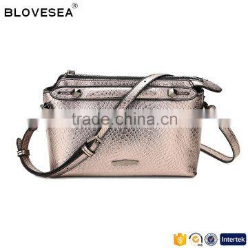 Trend style elegant shining snake grain belt front design ladies silver crossbody bag