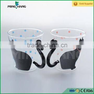 Borosilicate Glass Bottle Cat Print Clear Glass Mug Drinking Bottle With Handle Supplier's Choice