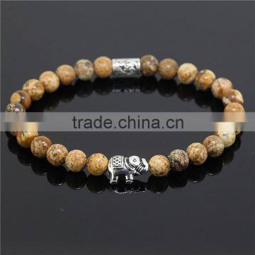 2016 New Design Picture Jasper Stone Beads Bracelet Silver Elephant Charms Pendant Natural Stone Bracelet For Women Men