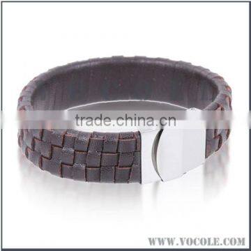 leather cuff bracelet with engraved metal plate hot sell jewelry