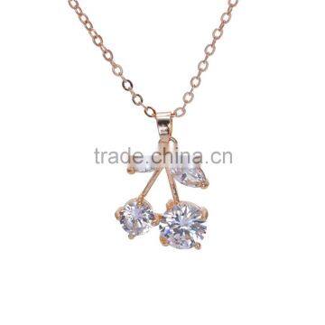 Lovely Cherry Charm Fashion Gold-Tone Clear Cubic Zirconic Necklace For Women photo-1