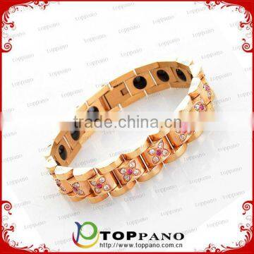 Hot sale gold plating stainless steel bracelet rhinestone germanium energy bracelet