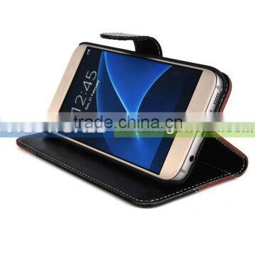 Premium leather flip phone cover with card slots & stand for Samsung s7