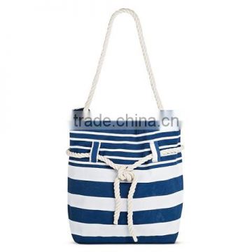 Women's Cotton Stripe Tote Handbag with Cinch Closure