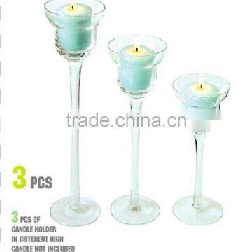 CLEAR LONG GLASS CANDLE HOLDER FOR HOME DECORATION AND WEDDING