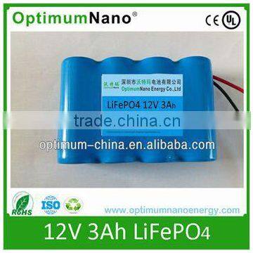 Deep cycle 2000 times rechargeable battery 12v 3ah lithium battery pack