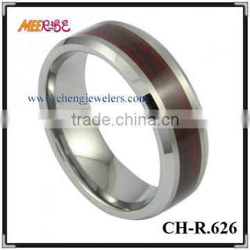 trendy Tungsten ring with red resin inlaid