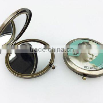 Hot sale crystal metal personalized pocket mirror with epoxy sticker