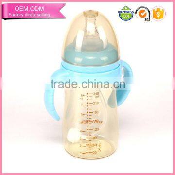 Wide neck PPSU 240ml baby bottle with silicone straw and anti slip handles in bulk