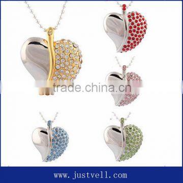 crystal USB Flash drive usb necklace design heart shape usb