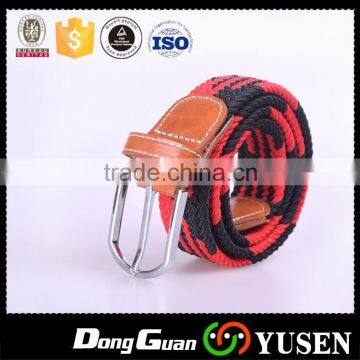 Women's Two Tone Braided Leather Inlay Stretch Knitted Belt