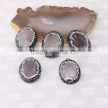 Natural Agate Quartz Gem Stone Pendants, Pave Crystal Zircon Druzy Agate Pendant Jewelry For Women