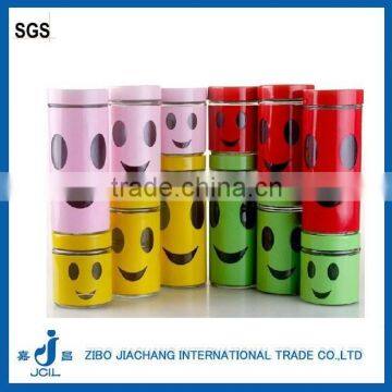 smile face colored glass jar with stainless steel coating