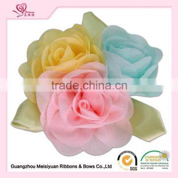 Chiffon Fabric Flower for children hair accessories/flowers with leaves