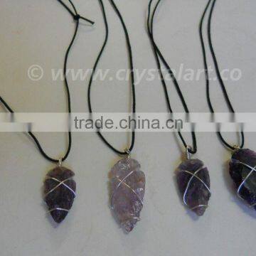 Amethyst Wire wrapped Arrowhead Pendants