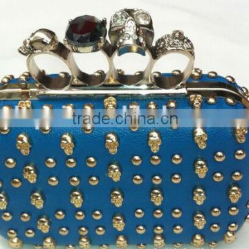 2014 Punk skull clutch evening bag metal orange ring