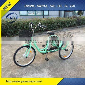 Hot selling 350W 36V 3 wheel electric vehicles with big basket for adults