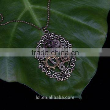 New Design Steampunk Gear Cameo Pendant Statement Necklace 2015 Yiwu Fashion Imitation Jewelry Hot Sale photo-2