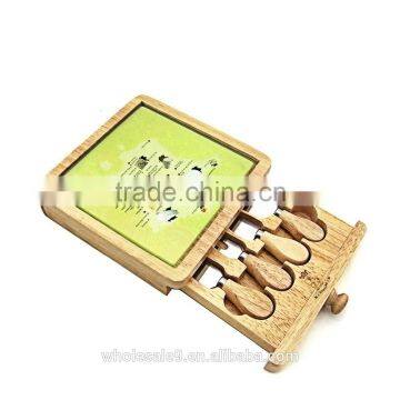 Natural bamboo cheese board with tools set