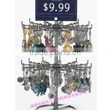 Customized Counter 2-Tier Rotating Metal Key Ring Round Display Stand