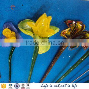 Vintage Green Stem Murano Hand Blown Blue Art Glass Flower photo-5