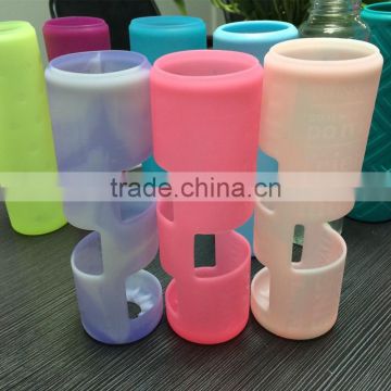 Custom made stylish multi-color glass water bottle with silicone sleeve