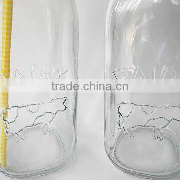 Cow Embossed Circleware Glass Beverage Milk Bottle With Metal Cap photo-4