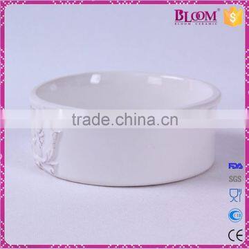 White Glazed Round Ceramic Pet Food Bowl photo-3