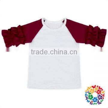 Wholesale Baby Girls Clothing Solid Color Cotton Half Sleeves Raglan Shirts Girls Ruffle Icing Raglan photo-3