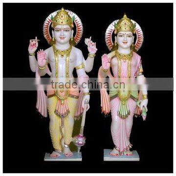 White Makrana Marble Stone Vishnu Laxmi Statue